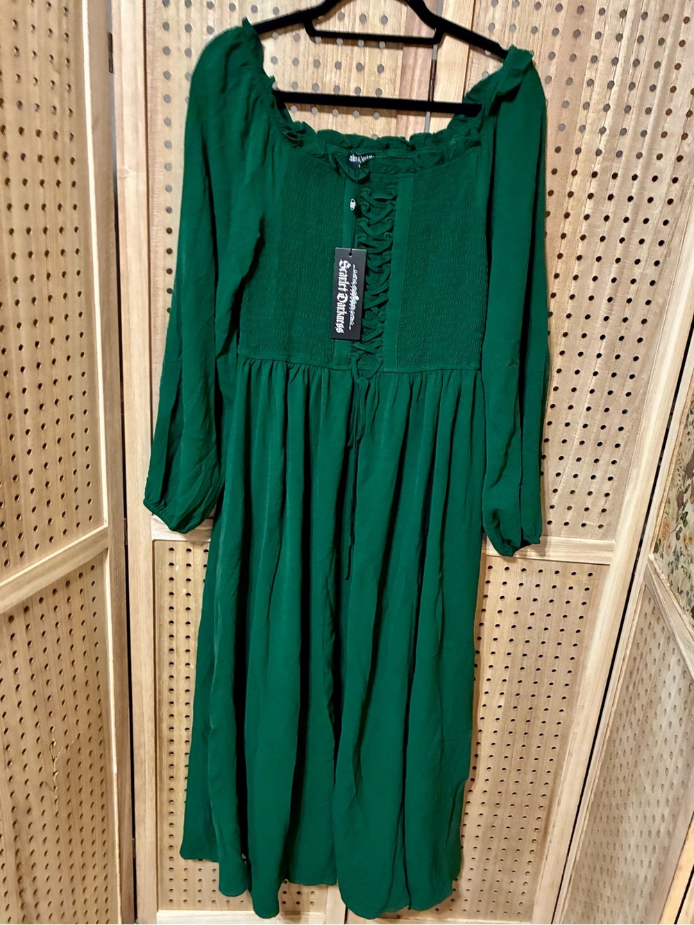 Emerald Green Long Sleeve Smocked Dress by Scarlett Darkness Size M